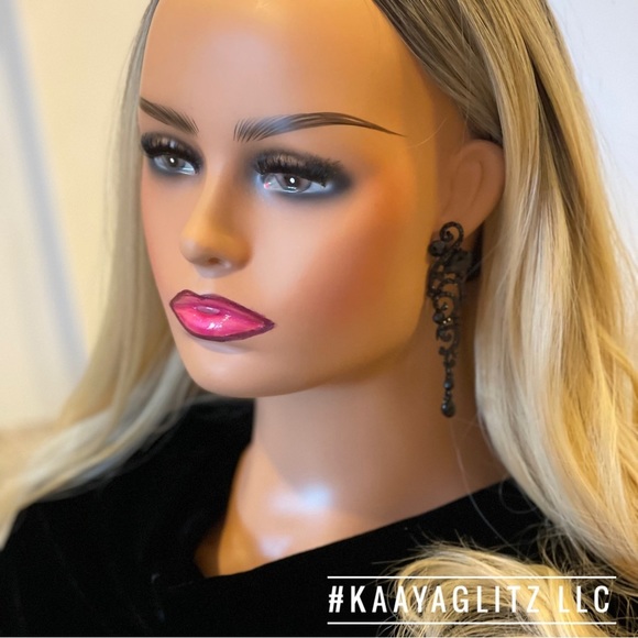 Black Earrings Holiday Halloween Wedding Bridal Black Prom Dress Earrings Dangle - Picture 3 of 6